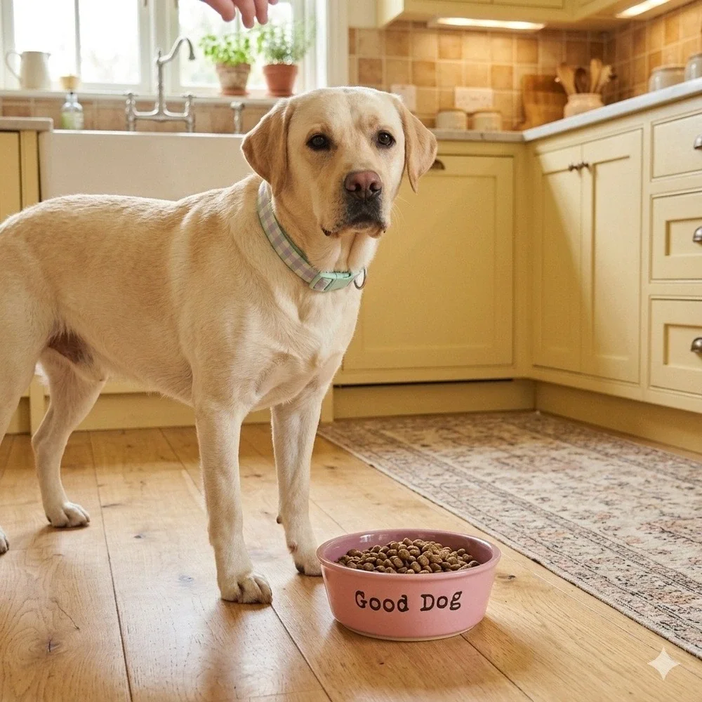 Vibrant Life Pink Ceramic Dog Bowl Good Dog Feed Me 8 Inch Stoneware Pet Dish